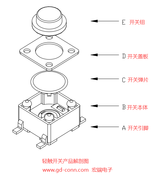 轻触开关解剖图
